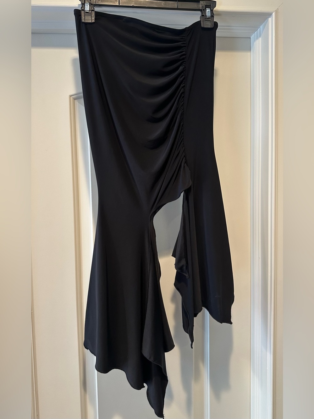 Asymmetrical Black Ruched Midi Skirt
